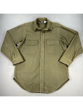 VTG Woolrich Chamois Shirt Button Up Distressed Work Wear 80s USA Mens Medium